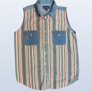 American Vintage Multi-coloured denim sleeveless 100% cotton shirt. Size large